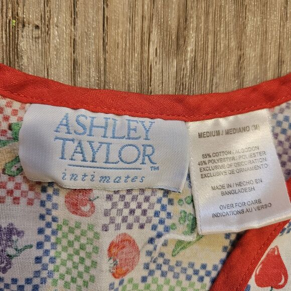 Vtg Ashley Taylor Fruit Print Nightgown Womens M Button Up Pockets Cottage Retro - Picture 6 of 8